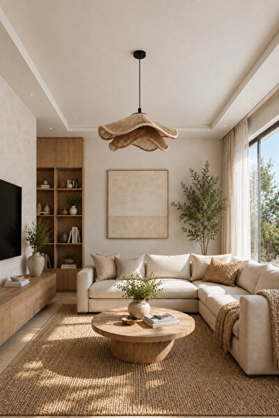 Naturesha Doğal Jüt Avize, Modern, Salon Avize, Yatak Odası Avize