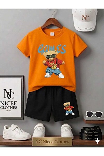 Leto Lykia Summer Children's T-Shirt Shorts Unisex (Games Bear Printed)