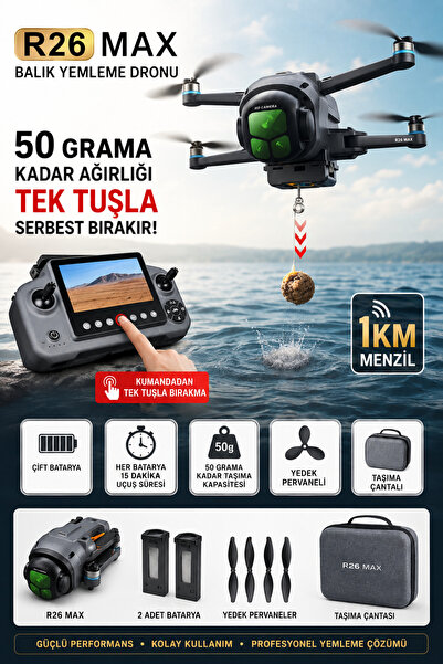 asfteknoloji R26 Max Balık Yemleme Dronu GPS’li Çift Bataryalı Taşıma Çantalı