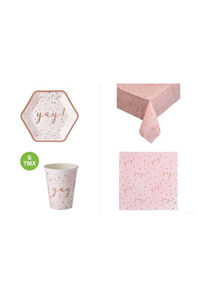 BAMI NETWORK Set farfurii carton roz hexagonale pentru petrecere