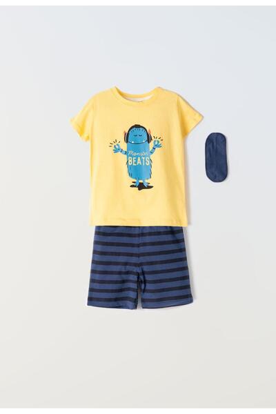 hashtag Πυτζάμα με μάσκα ύπνου αγόρι "Monster beats" κίτρινη