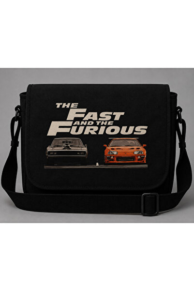 Toum Fast fouries printed black messenger bag