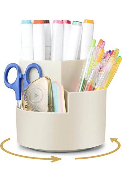 STARSTAR Pen holder with 3 compartments and 360-degree rotating desk organize...