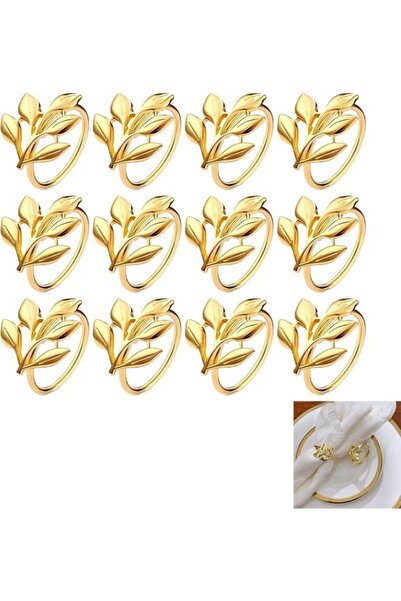 STARSTAR 12pc Elegant Leaf Design Gold Metal Napkin Ring Holders for Dinner P...
