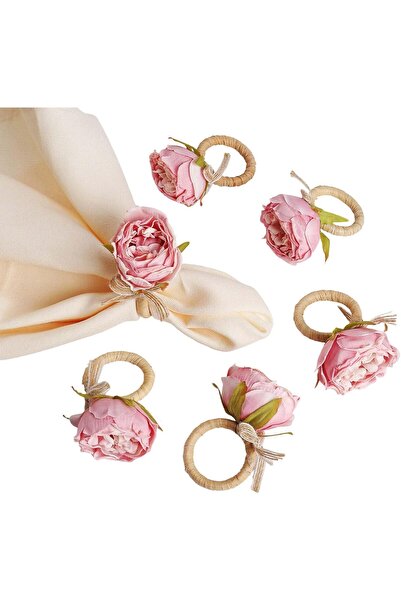 STARSTAR Pink floral napkin rings, 12-piece set, wedding party table decorati...