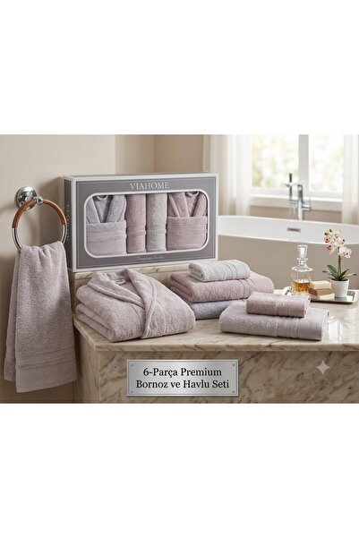 Turkish Home VİAHOME 6 PARÇA AİLE BORNOZ SETİ