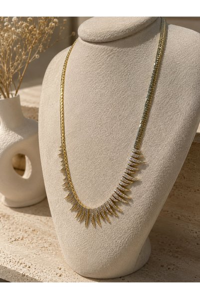 Kelira Zircon Stone Jewelry Model Gold Color Steel Necklace – Premium Design