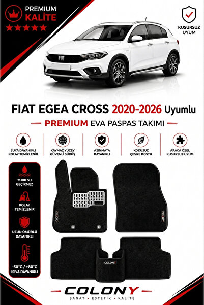 COLONY Fiat Egea Cross Uyumlu Pro Velur Halı Paspas Tam Set–Araca Özel,Kolay ...