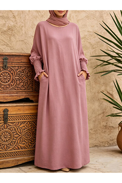 Take Two By Styli Pink Shirred Cuff Sleeves Maxi Dress