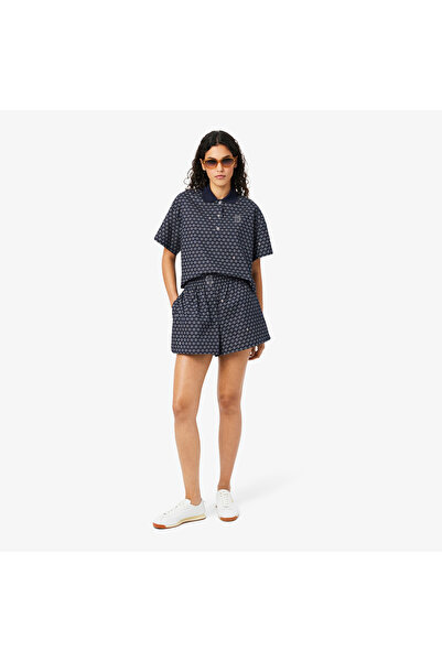 Lacoste Kadın Oversize Fit Desenli Lacivert Şort