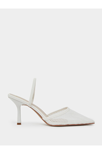 Styli Beige Pointed Toe Mesh Stiletto Heel Shoes