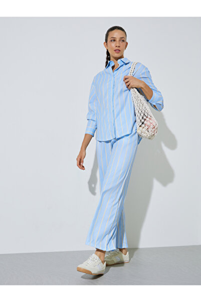 Styli Light Blue Striped Long-Sleeve Oversized Shirt