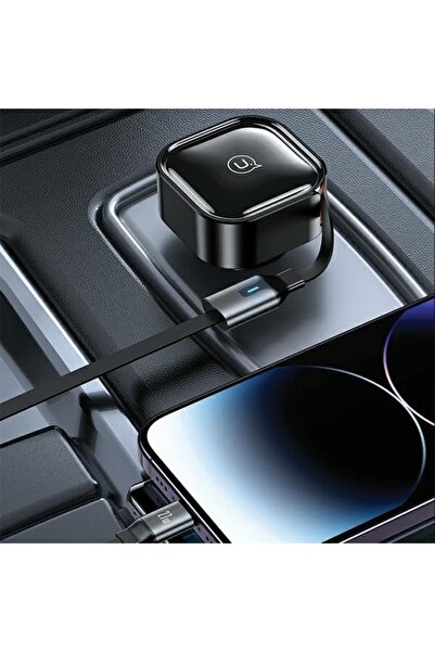 Usams ÎNCĂRCĂTOR AUTO CU CABLU RETRACȚIONABIL 2XUSB-C PD 30W ÎNCĂRCARE RAPIDĂ