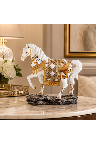 Dania Horse Figurine Luxury Decor with Gold Detailing & Decorative Mirrors – ...
