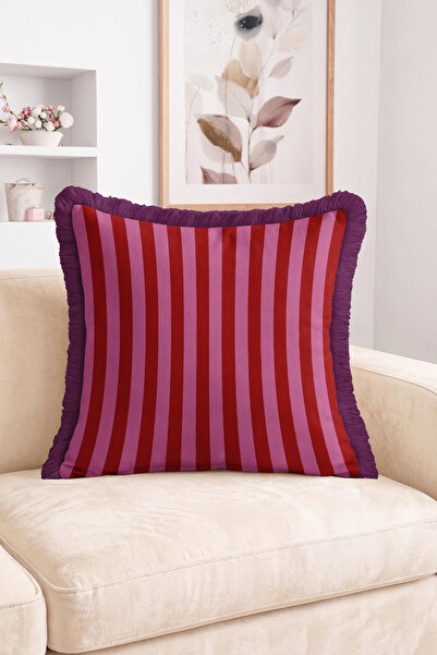 Realhomes Vertical Stripes Retro Pattern Fringed Throw Pillow Cover - Modern ...