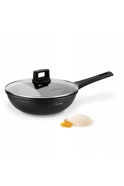 Starke Pro PATELNIA WOK INDUCȚIE cu CAPAC Gaz UCHWYTY Taylor Marble 28 cm