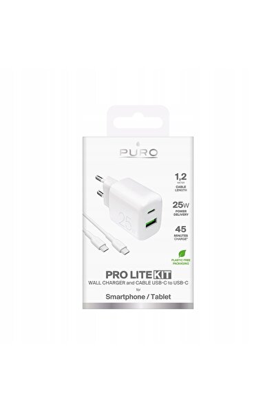 NO BRAND Încărcător de perete USB-A USB-C cu cablu USB-C 25W 1.2m - Alb