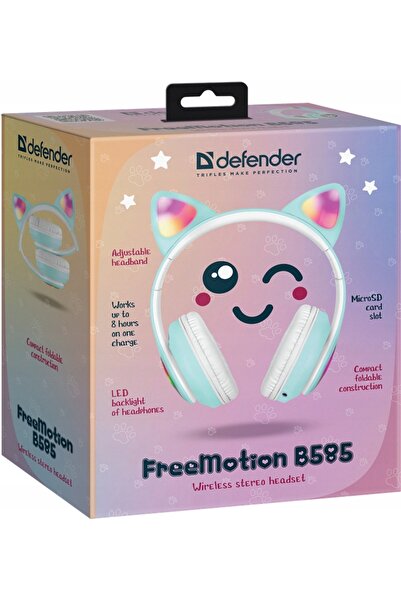 Defender Căști wireless cu urechi de pisică, Bluetooth, cu LED, tip over-ear