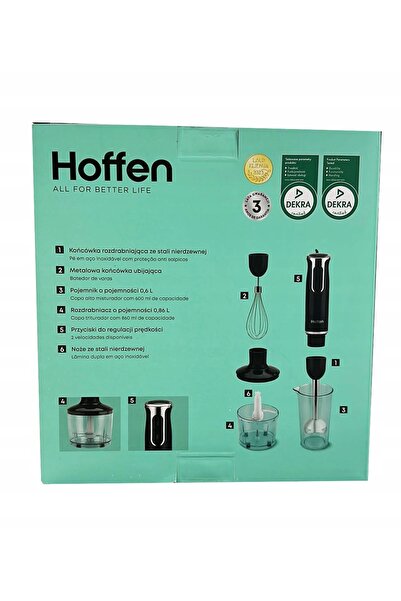 HOFFEN Blender manual 1000W 3 în 1, set cu blender, tocător și tel "