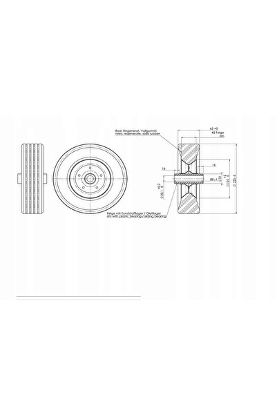 NO BRAND Roată de susținere AL-KO - cauciuc solid cu jantă de oțel SB 225x70