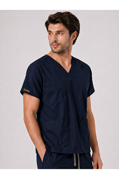 Toridas Bluză medicală unisex, bleumarin, cu decolteu în V și 3 buzunare, pen...