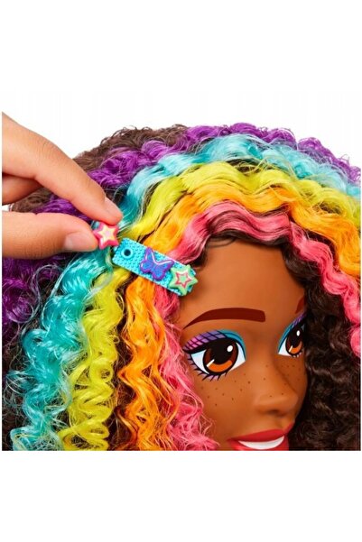 Barbie LALKA HEAD PENTRU STYLING afro cu șuvițe curcubeu + accesorii