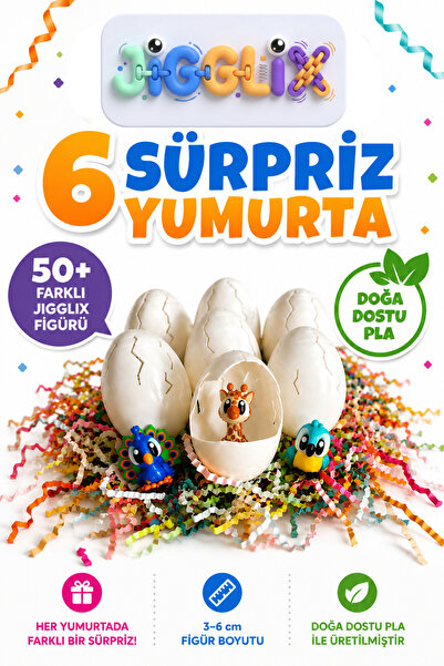 JİGGLİX 6'lı Sürpriz Yumurta Seti - Koleksiyonluk Mini Hayvan Figürleri Sürpr...