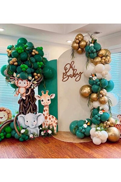 Çemrek Süs Parti Dark Green Beige Gold Chrome Balloon Chain Set of 100