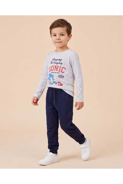 REDTAG Boys Grey Melange Sonic Long-Sleeve Pyjama Set