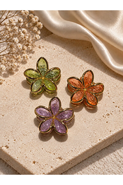 Elmosia Jewelry Set of 3 Aesthetic Gold Framed Transparent Flower Hair Clips ...