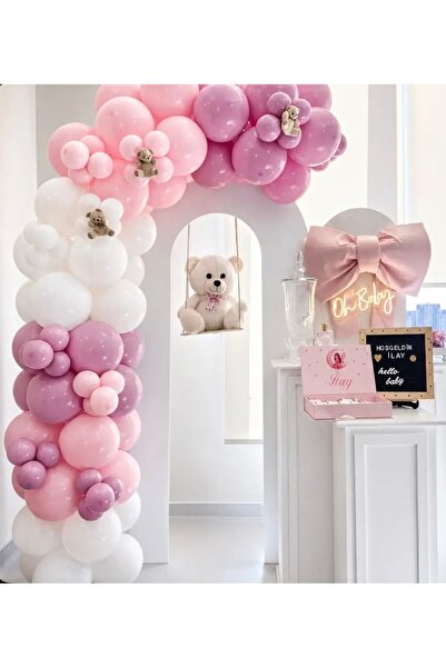 Çemrek Süs Parti Pink and White Balloon Chain Set of 100