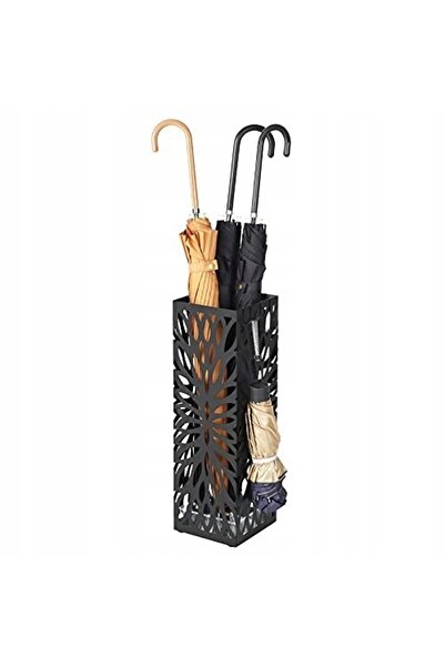 SONGMICS Suport de umbrele din metal negru, decupat, cu tavă de scurgere, sti...