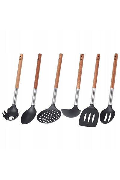 Excellent Houseware Ustensile de bucătărie, linguri 6 bucăți + suport metalic