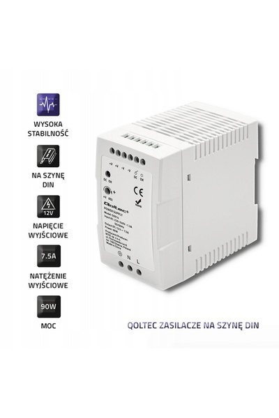 Qoltec Sursă de alimentare DIN subțire 90W 12V pentru dulap de control LED in...