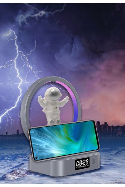 Appio Lampă de birou/noptieră LED RGB, Astronaut colorat, Încărcător QI, Ceas