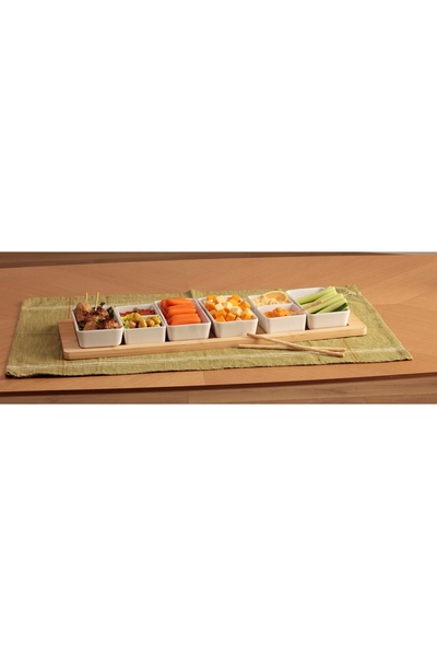 Secret de Gourmet Boluri din porțelan pentru gustări cu tavă din bambus 58x22...