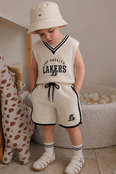 Minigimin Cicileri Lakers Embroidered Detailed Boys' Sports Set - Beige
