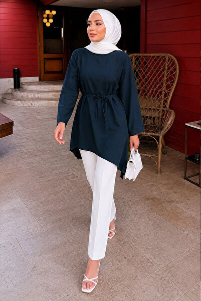 Tesettür Dünyası Tie-Waist Asymmetrical Cut Tunic Tsd260265 Navy Blue