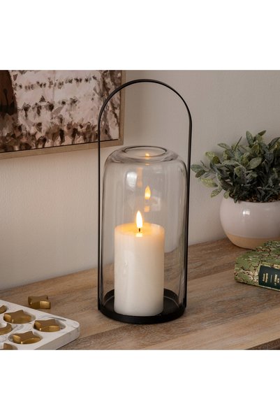 Atmosphera LANTERNĂ DECORATIVĂ DIN STICLĂ ȘI METAL NEGRU, CU LED, 35X13 CM, A...