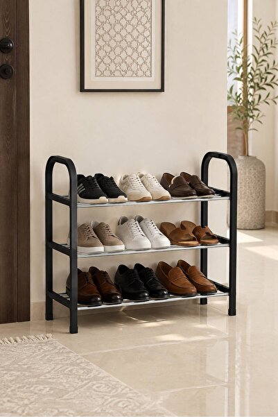Generic Compact Shoe Organizer (3 Shelves for 6 Pairs) – Durable Black Plasti...