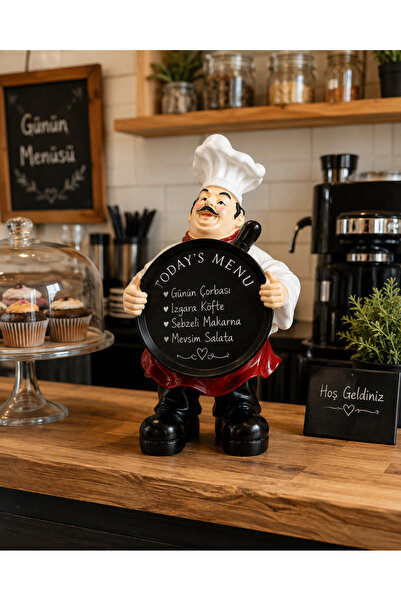 Biradlı Dekoratif Aşçı Figürü Yazı Tahtalı Menü Panosu 28x17 cm | Kafe, Resto...