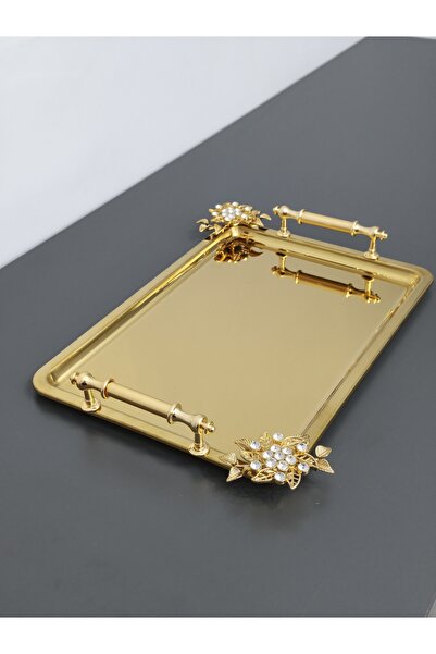 PARILTI HOME COLLECTİON Figured, Metal-Handled, Stainless Steel Rectangular T...