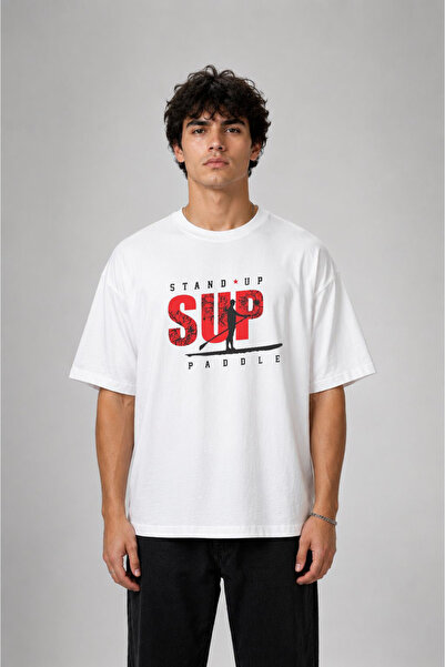 cesita Sup Paddle Board Printed Cotton White T-Shirt T-Shirt