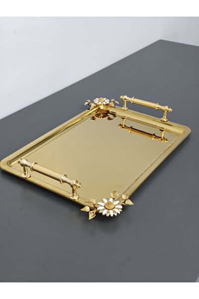 PARILTI HOME COLLECTİON Figured, Metal-Handled, Stainless Steel Rectangular T...