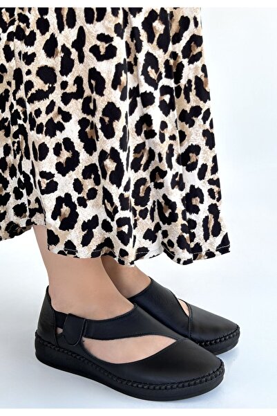 Generic Brand Cower Black Genuine Leather Ballet Flats