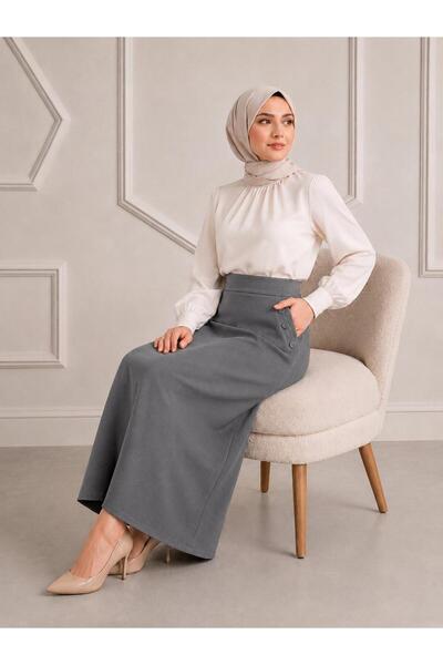 mecea prime Women's Smoked High Waist Button Detailed Pocketed Scuba Crepe Lycra Pencil Skirt (Promotional Price)