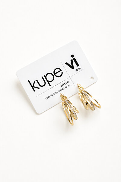 Küpevi Women's Steel Earrings with Zircon Stones |   Silver Color Zircon Stone