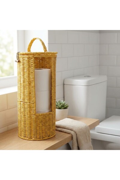 Marsilyan Hanging Plastic Rattan Toilet Paper Stand – Wicker Look, with Lid, ...