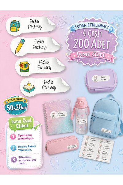 esatoys Kişiye Özel Okul Malzemeleri İsim Etiketi – 200 Adet, Suya Dayanıklı