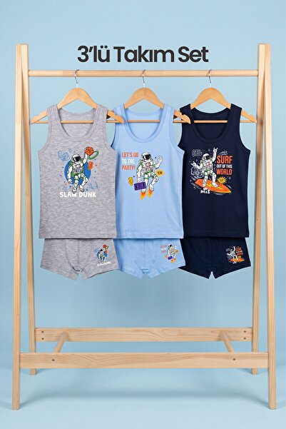 Öts Boy's 3-Piece Cotton Athlete Boxer Set Colorful Extra Comfortable Fit (C500)